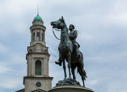 马萨比特区华盛顿特区的马和雕像骑士雕塑骑手纪念碑城市将军纪念馆教会地标青铜背景