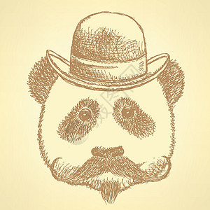 熊猫帽子披着胡子戴帽子的熊猫乐趣投球先生财富插图草图胡须艺术绅士潮人设计图片