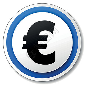 向量欧元图标网络座右铭圆形白色黑色按钮标识程式化标签蓝色背景图片