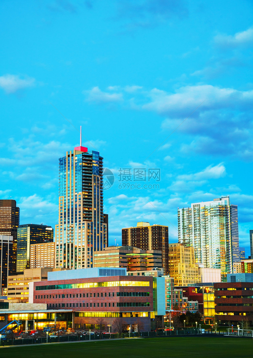 科罗拉多州丹佛市中心城市摩天大楼天际日落合作社首都景观建筑学图片