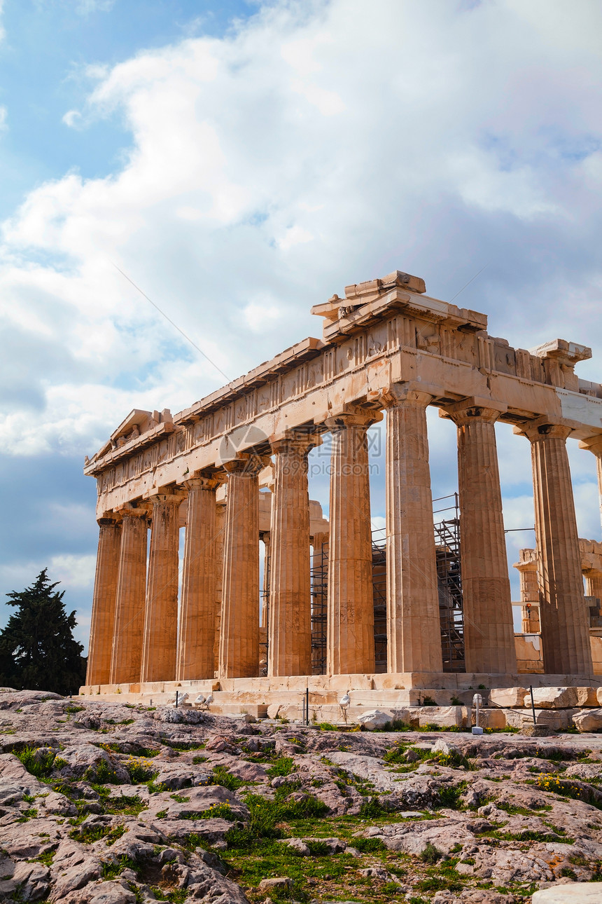 希腊雅典卫城的帕台农神庙天空废墟柱子旅行旅游大理石历史石头考古学建筑学图片