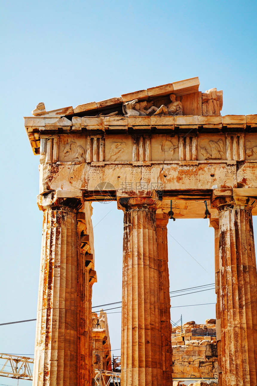 希腊雅典卫城的帕台农神庙考古学历史石头寺庙天空旅游旅行废墟大理石柱子图片