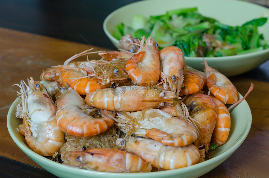 亚述烤虾美食红色食物挂面面条棕色蔬菜海鲜图片