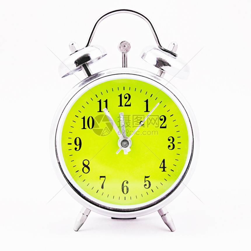 闹钟时钟合金古董数字铃声绿色手表模拟白色圆圈小时图片