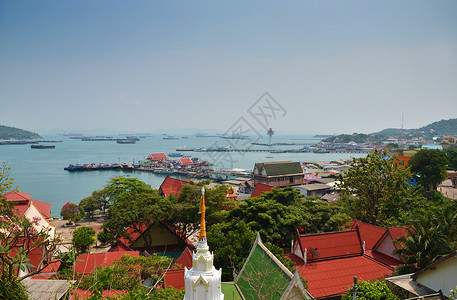 泰国西昌岛Chonburi的渔民码头空中景象背景图片