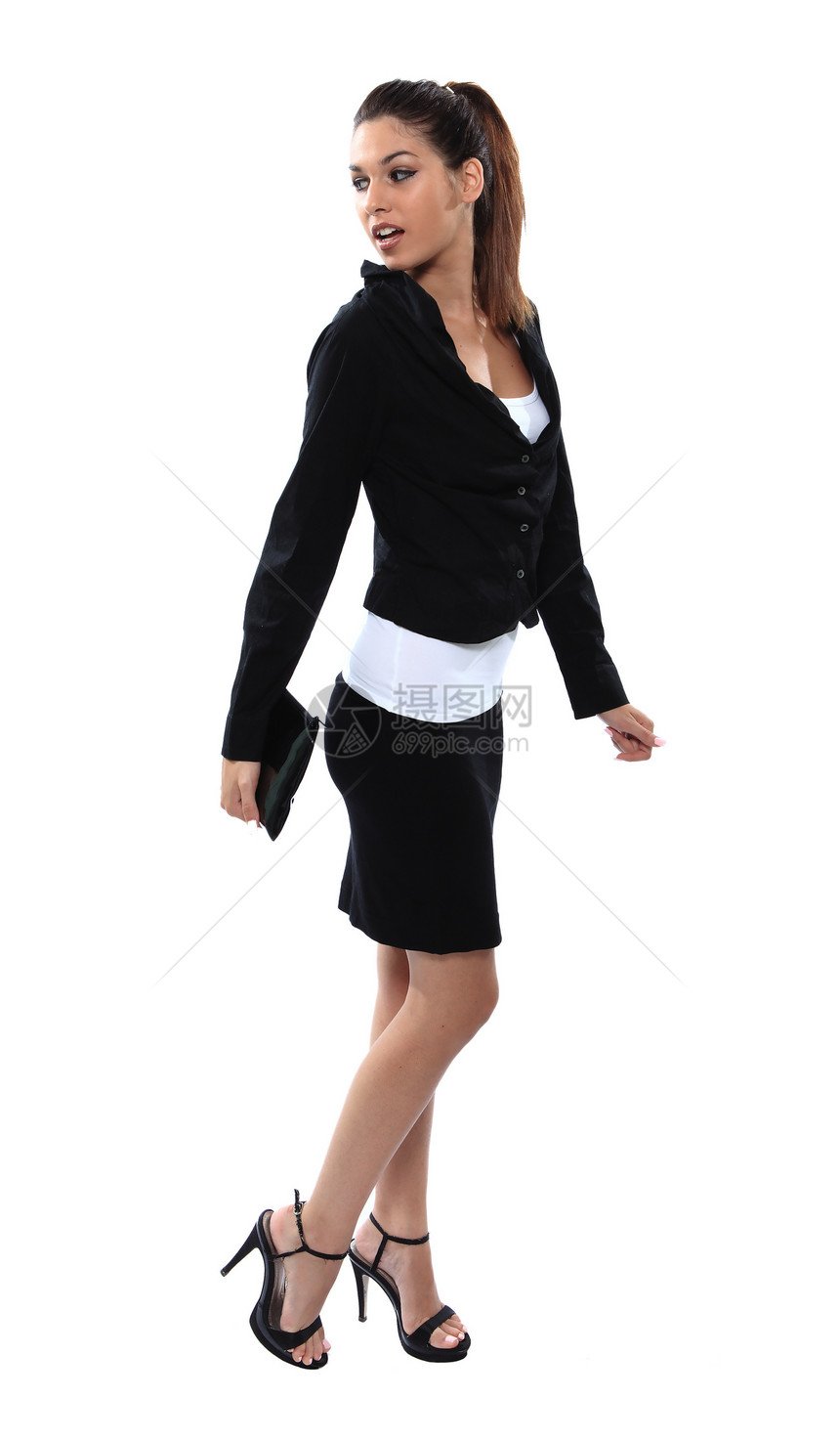 Briliant商业女孩步行手势管理人员人士白色成人微笑卷曲假期快乐女性图片
