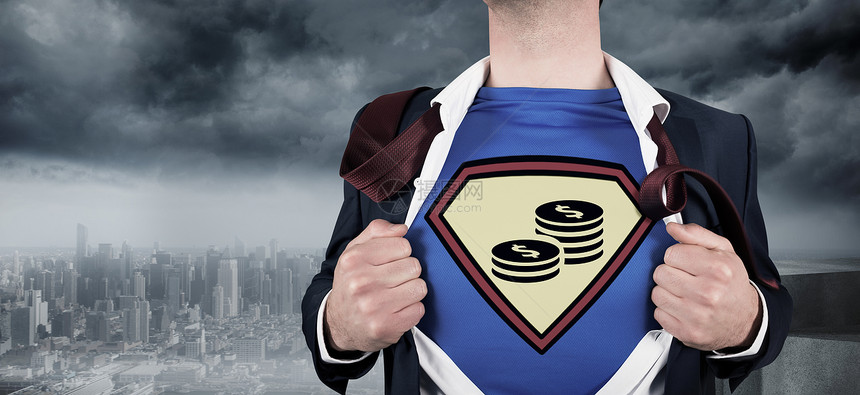 商务人士以超级英雄风格打开衬衫的复合图像Name职业商务套装金融货币男性摩天大楼计算机人士经济图片