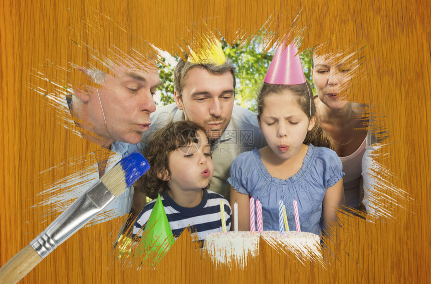 家庭庆祝生日的复合形象 包括母亲女性儿子桌子闲暇树木画笔童年兄弟姐妹姐姐图片