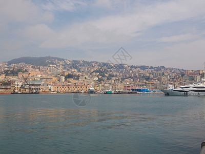 热那亚的意大利海景场景老港古董海洋母马天际港口城市高清图片