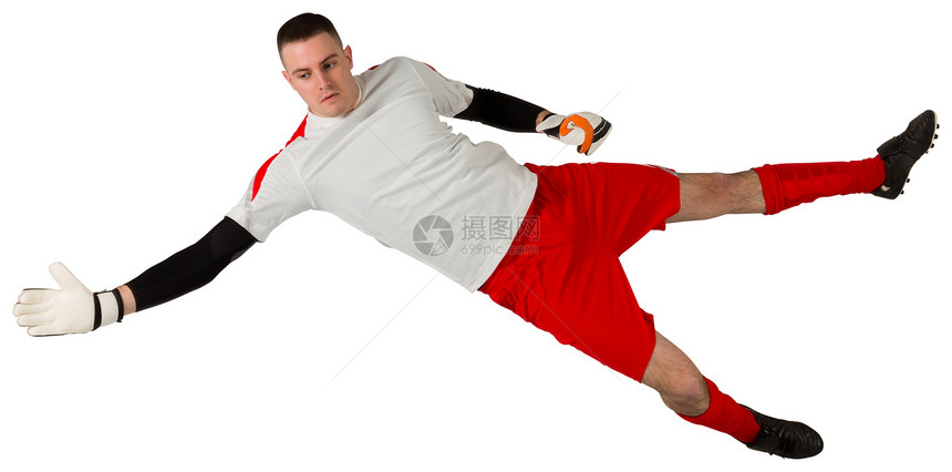 完美目标守门员跳起来齿轮男性运动白色播放器运动员活动运动服跳跃男人图片
