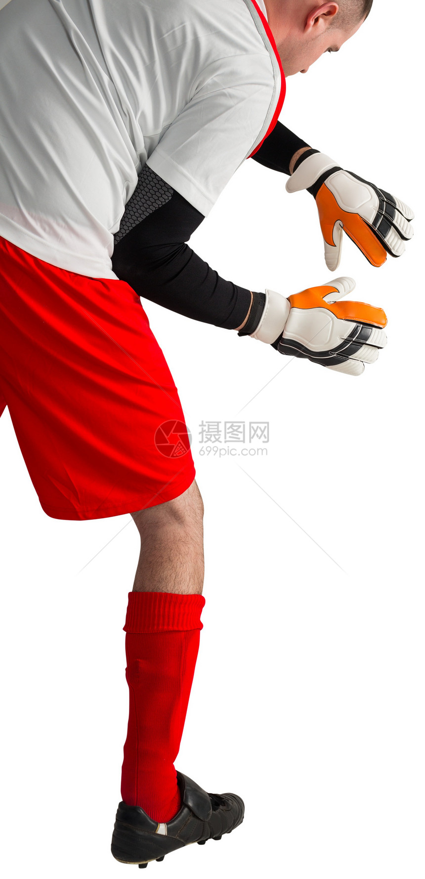 红白的守门员准备接球活动齿轮男人运动服白色播放器男性运动员足球红色图片