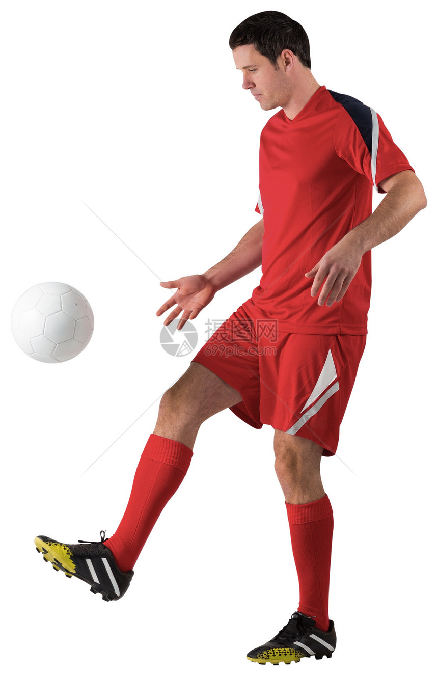 红脚踢足球运动员男人男性齿轮播放器运动运动服红色活动图片