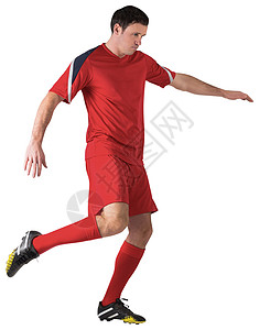 红脚踢足球运动员活动运动运动服播放器齿轮红色男人男性背景图片