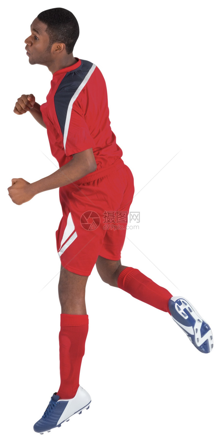 红跳的足球运动员男性活动齿轮运动黑色播放器男人运动服跳跃图片
