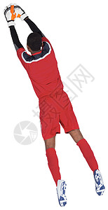 红线守门员省钱运动播放器齿轮运动服足球运动员活动黑色跳跃男人背景图片