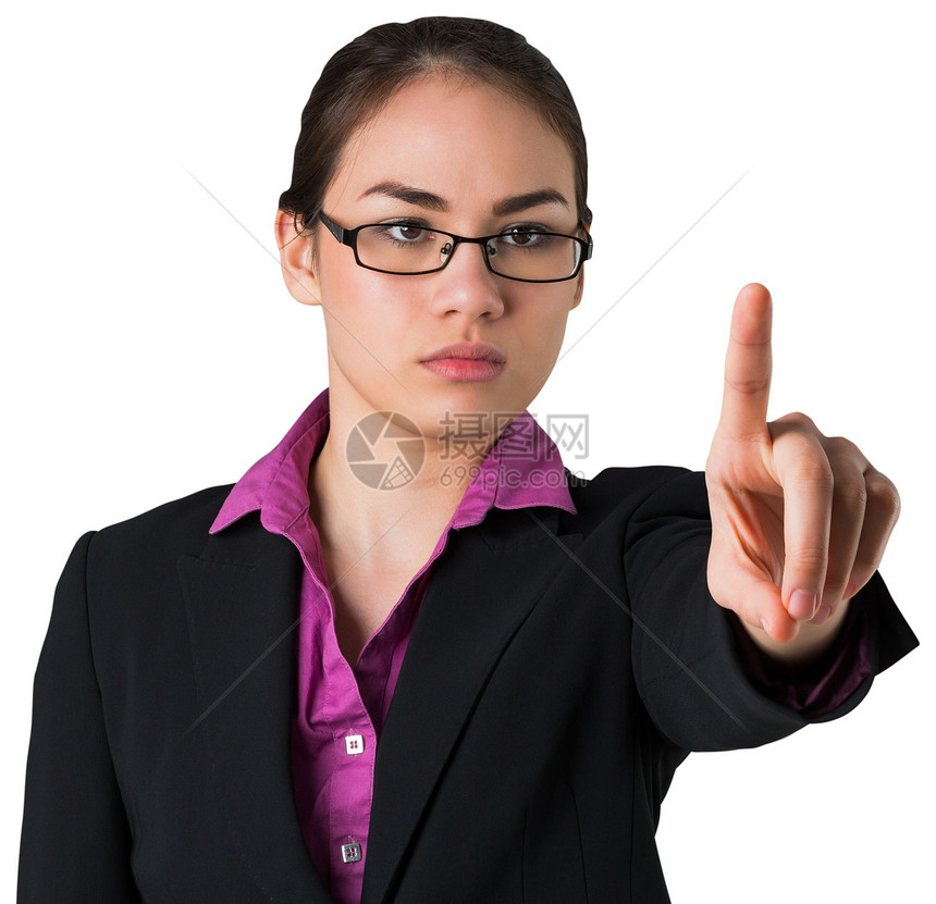 严重商业女商务人士指出职业公司专注手指女性商务人士混血图片