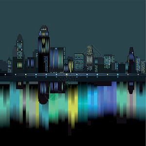 夜晚的摩天大楼房子反射黑色建筑学插图建筑远景情感生活城市背景图片