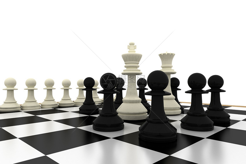 白国王和王后被黑卒包围棋盘个性战略白色对抗女王插图黑色闲暇典当图片
