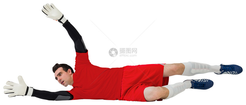 红线守门员省钱齿轮男性守门员男人运动服运动员红色运动跳跃活动图片