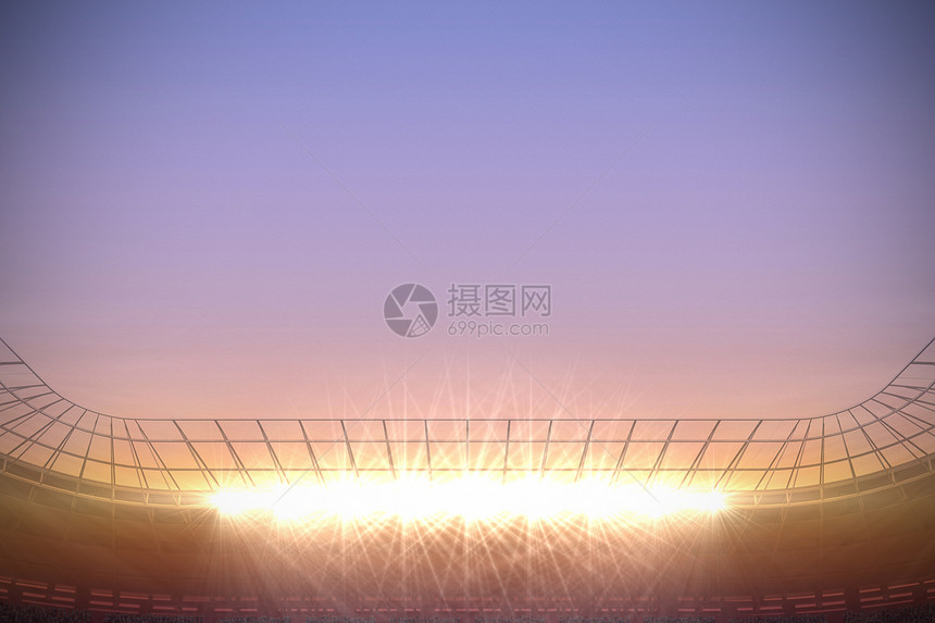 紫色天空下大型足球场绘图聚光灯日落数字运动插图世界计算机杯子体育场图片