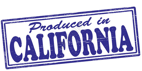 加州巴旦木加利福尼亚州生产墨水矩形邮票制作蓝色橡皮插画