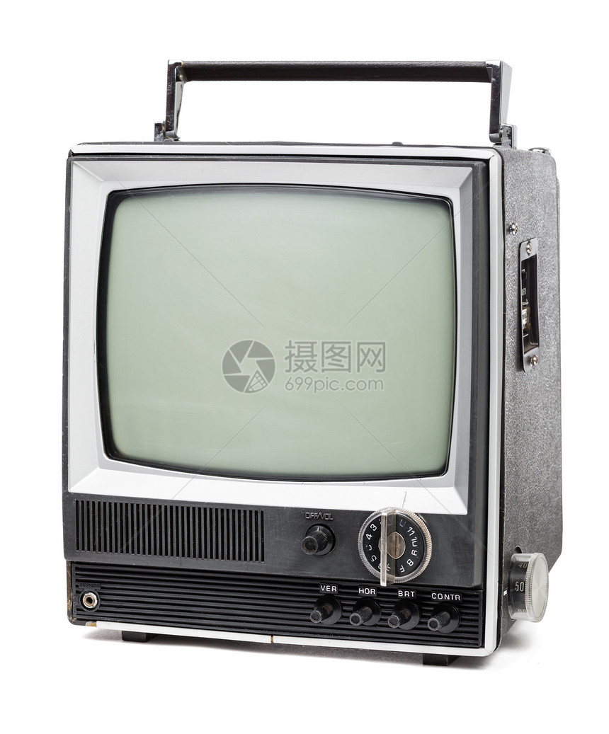 旧手持电视机射线管黑与白电子袖珍视频脑袋电视阴极盒子展示图片