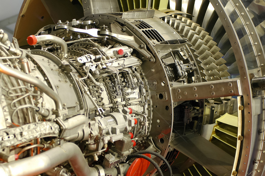喷气发动机细节航空推力扇子燃料气体燃烧工程引擎科学航班图片