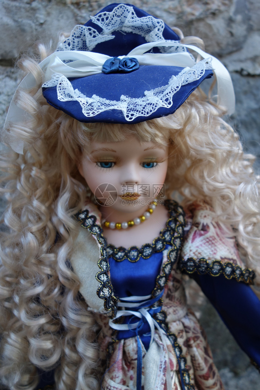 瓷娃娃乡愁女孩蕾丝魅力女性女士睫毛项链蓝色金发女郎图片