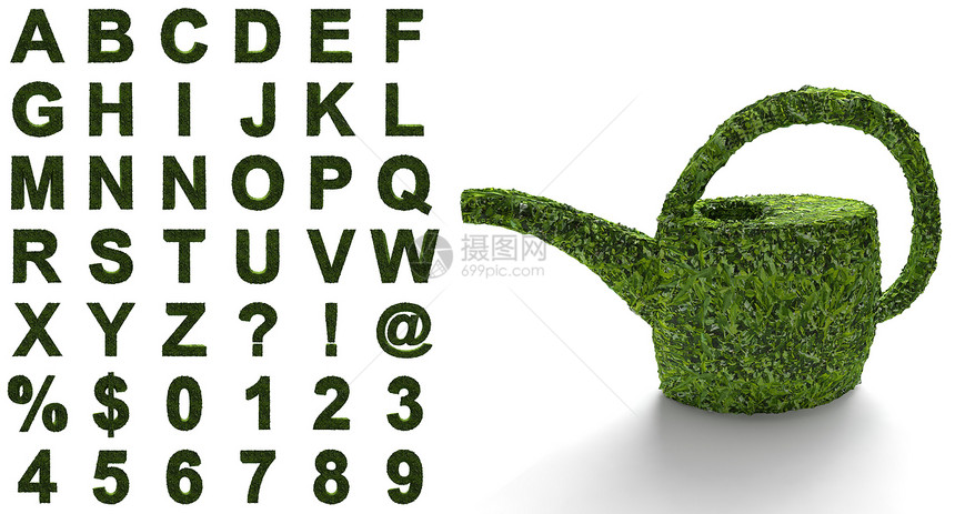 含有树叶结构的绿色字母图片