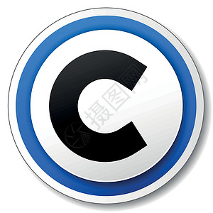 矢量版权图标蓝色白色阴影网络标签标识黑色按钮圆形程式化背景图片