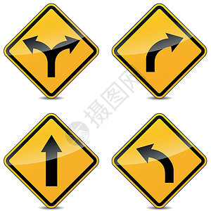 矢量翻转符号路口白色街道车削小路冒险黄色黑色插图警告背景图片