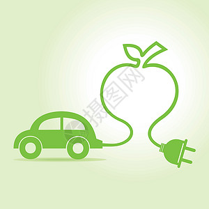 苹果插头生态汽车制作苹果图标插头活力灯泡叶子回收绿色白色力量插图房子插画