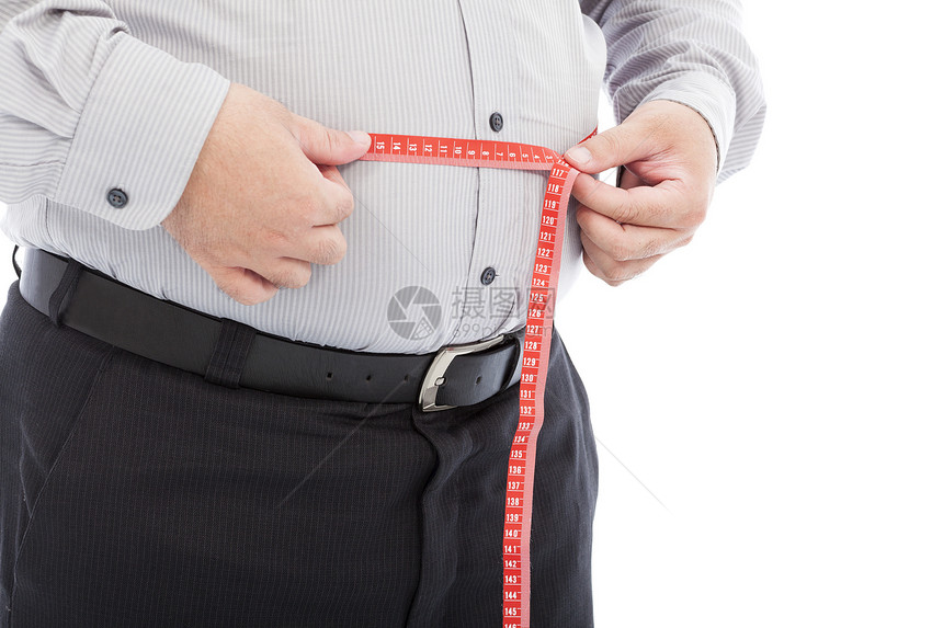 胖胖生意人用尺寸来衡量腰围商业损失肚子卫生机器腹部疾病男性震惊保健图片