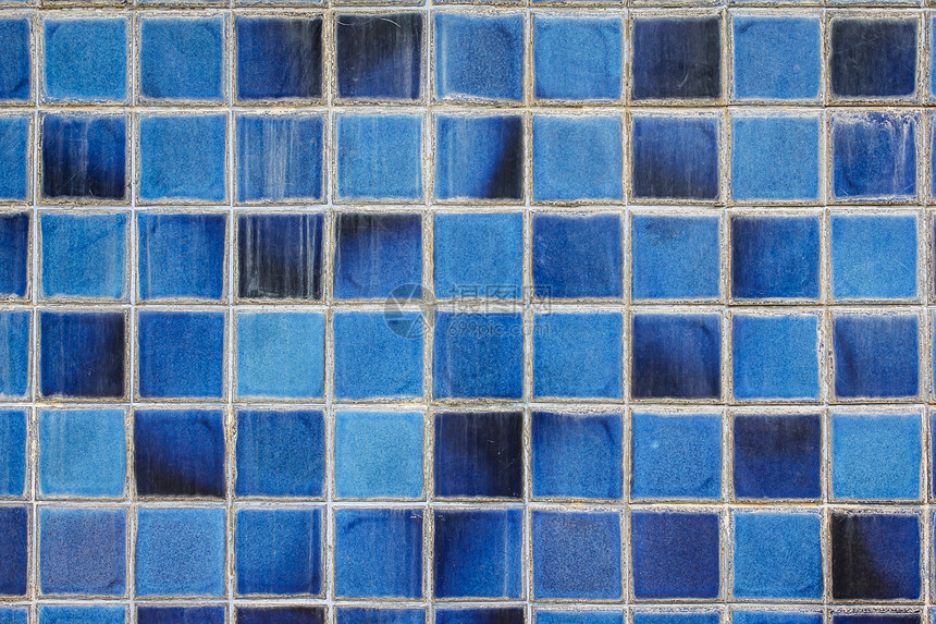 蓝色陶瓷壁砖和地表细节玻璃裂缝浴室水池石工青色地面制品建筑学黏土图片