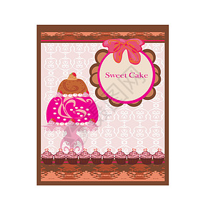 蛋糕架带有甜蛋糕的卡片插画