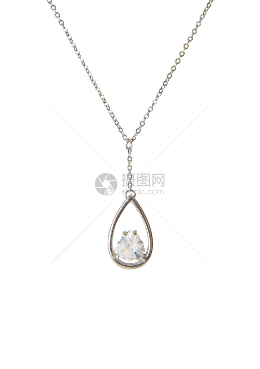 银项链在白色背景上被孤立挂坠盒珠宝礼物金子金属女性化魅力宝石女性吊坠图片