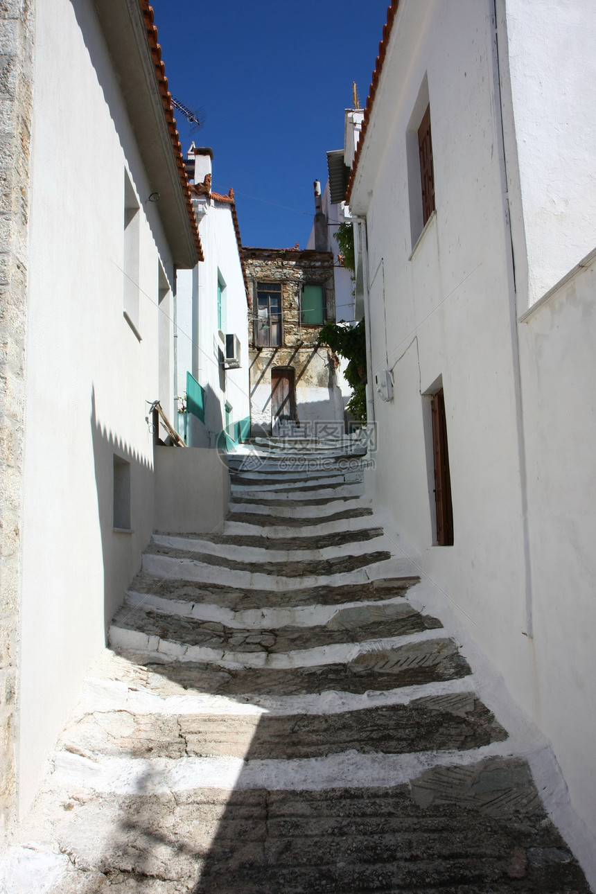 古建筑历史性街道楼梯旅游石头蓝色格言鹅卵石房屋建筑学图片
