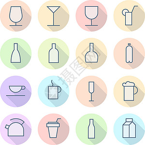 浅口酒杯饮料的浅线图标玻璃平面牛奶酒杯界面酒精网络设计用户瓶子插画