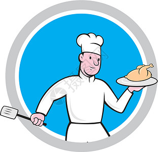 有鸡肉大厨的烤鸡圈卡通背景图片