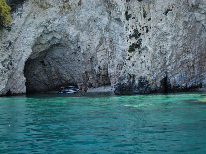 希腊夏季夏月蓝色太阳海洋洞穴图片