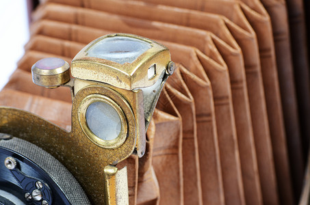 古董相机幅面皮革摄影黄铜镜子背景图片