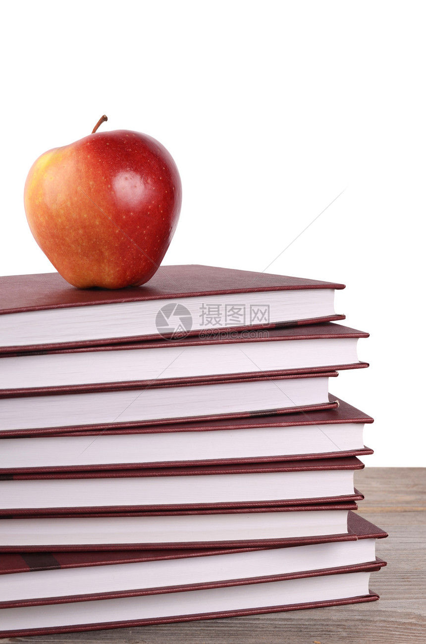 白纸上孤立苹果的书收藏教育学校食物营养叶子课堂学习学生智慧图片