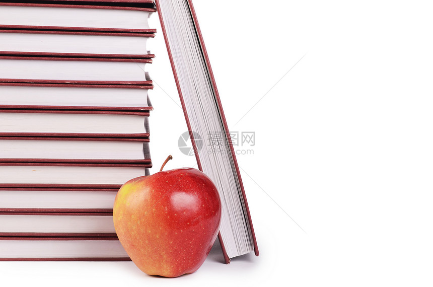 白纸上孤立苹果的书水果学习图书馆叶子食物文档智慧科学红色知识图片