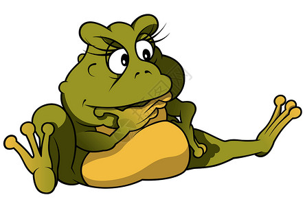 坐青蛙卡通片剪贴手绘绘画思维插图动物两栖动物绿色背景图片