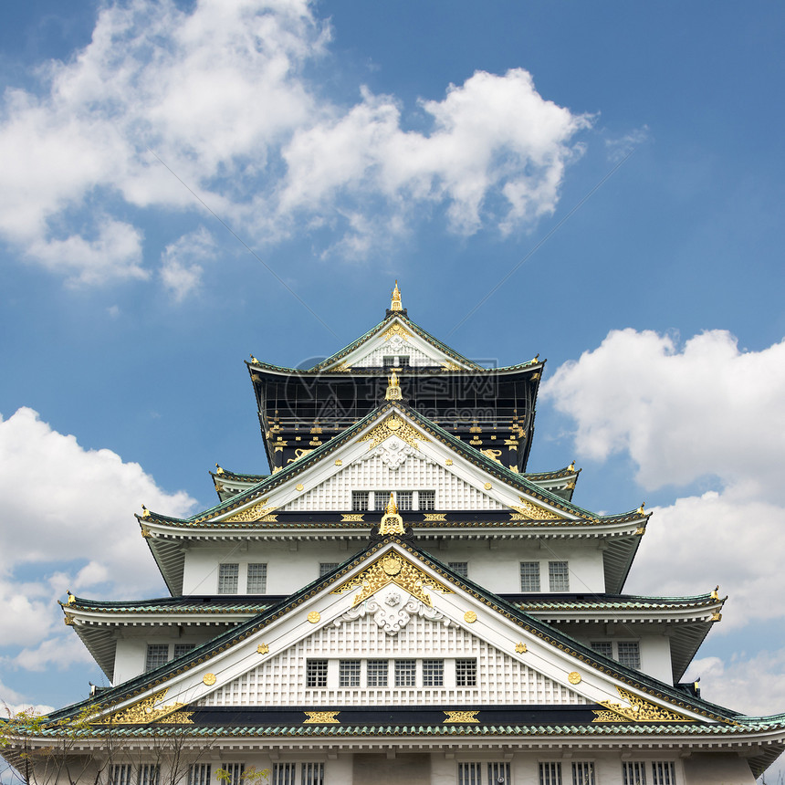 大阪城堡起伏观光堡垒地标天空石头旅游蓝色世界历史图片