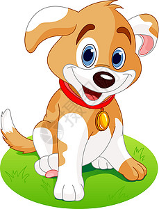 混种狗可爱的小狗坐在草地上插画