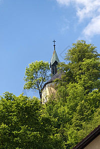 德国的火山公园斯坦火山岩山脉岩石火山教会旅行地质学背景图片
