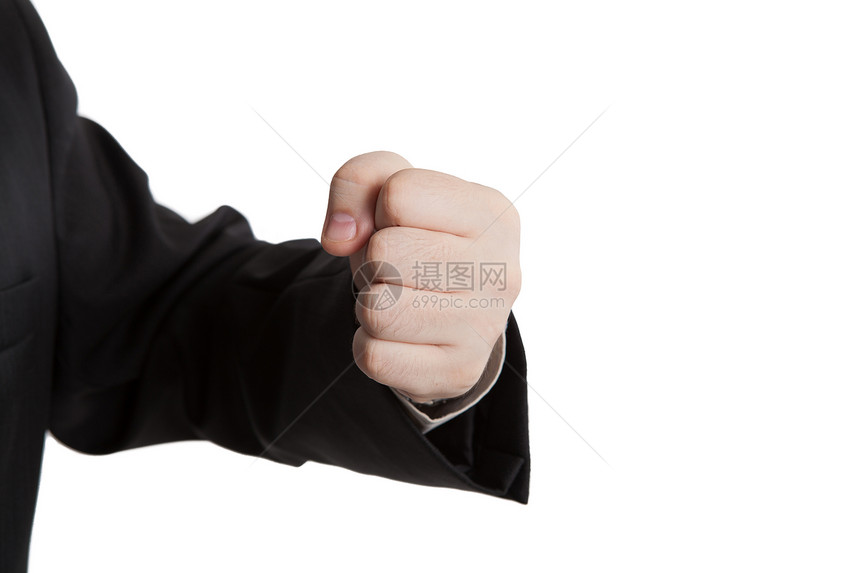 男人的手举着拳头关节白色数字手指凸轮图片