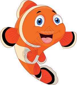 可爱小丑鱼卡通漫画卡通片游泳乐趣橙子吉祥物动物微笑热带海洋动物群背景图片
