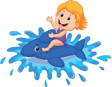 骑海豚的女孩男孩女孩骑着海豚女性快乐漫画游泳女孩孩子男人跳跃插图脚蹼插画